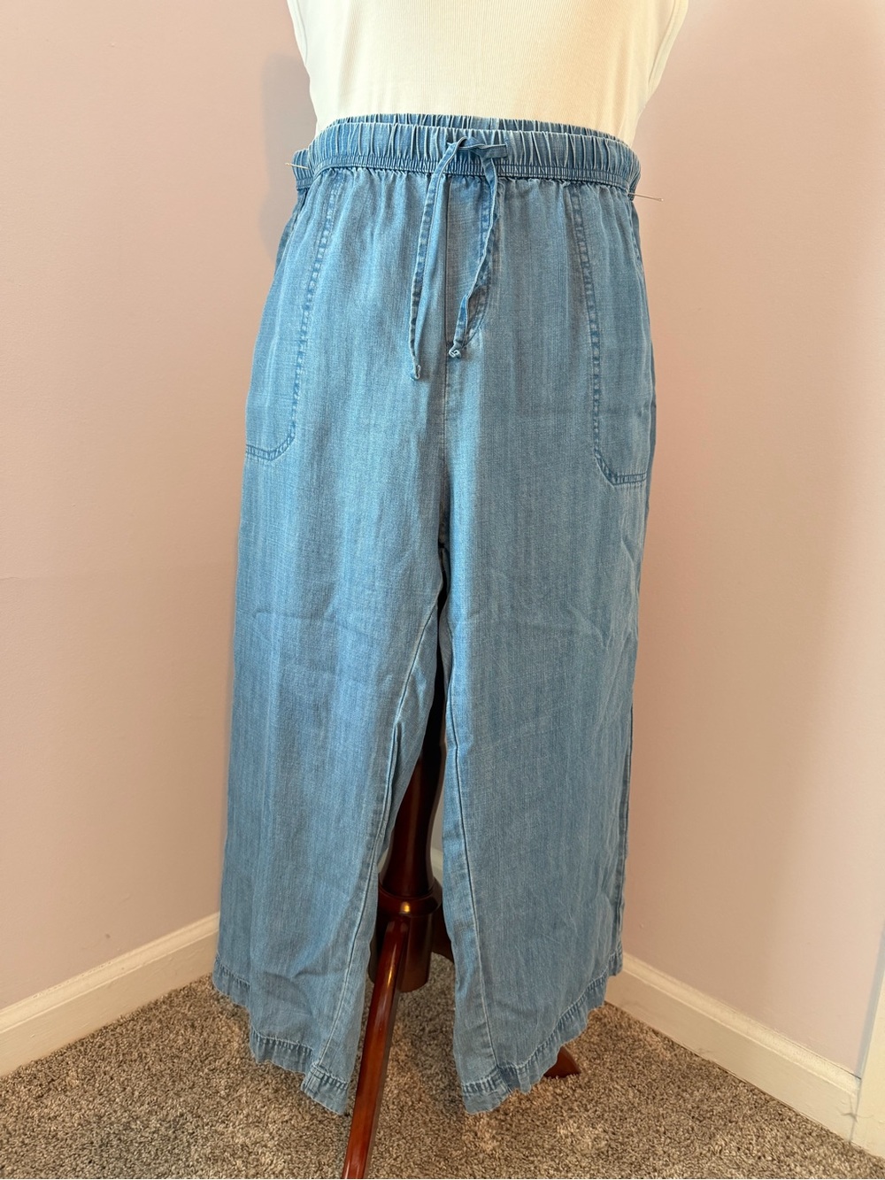 Splendid - Wide Leg Light Blue Chambray Pull-On Pants